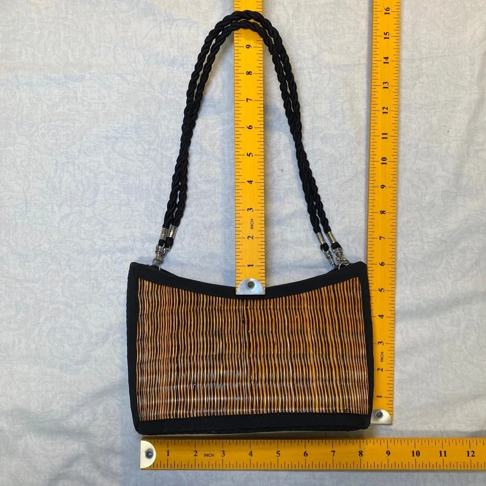 Baskets of Cambodia Saraye Tatami Style Woven Reed Grass Shoulder Bag Small